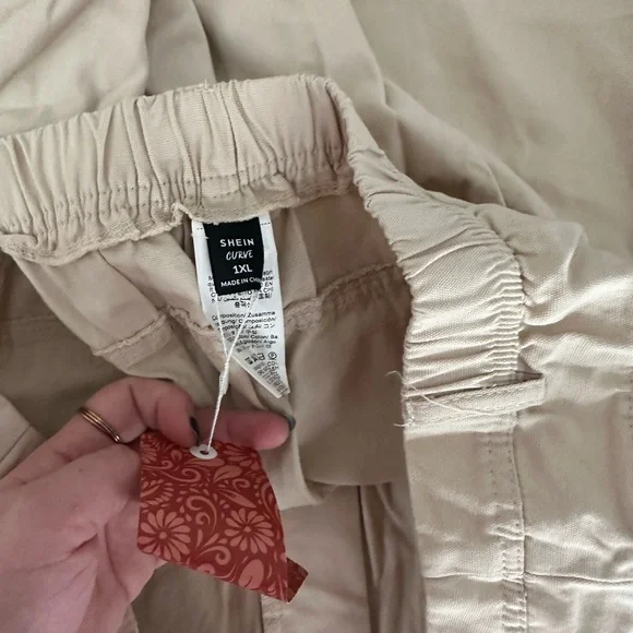 SHEIN Floral Embroidered Tan Wide-Leg Pants - Picture 7 of 7